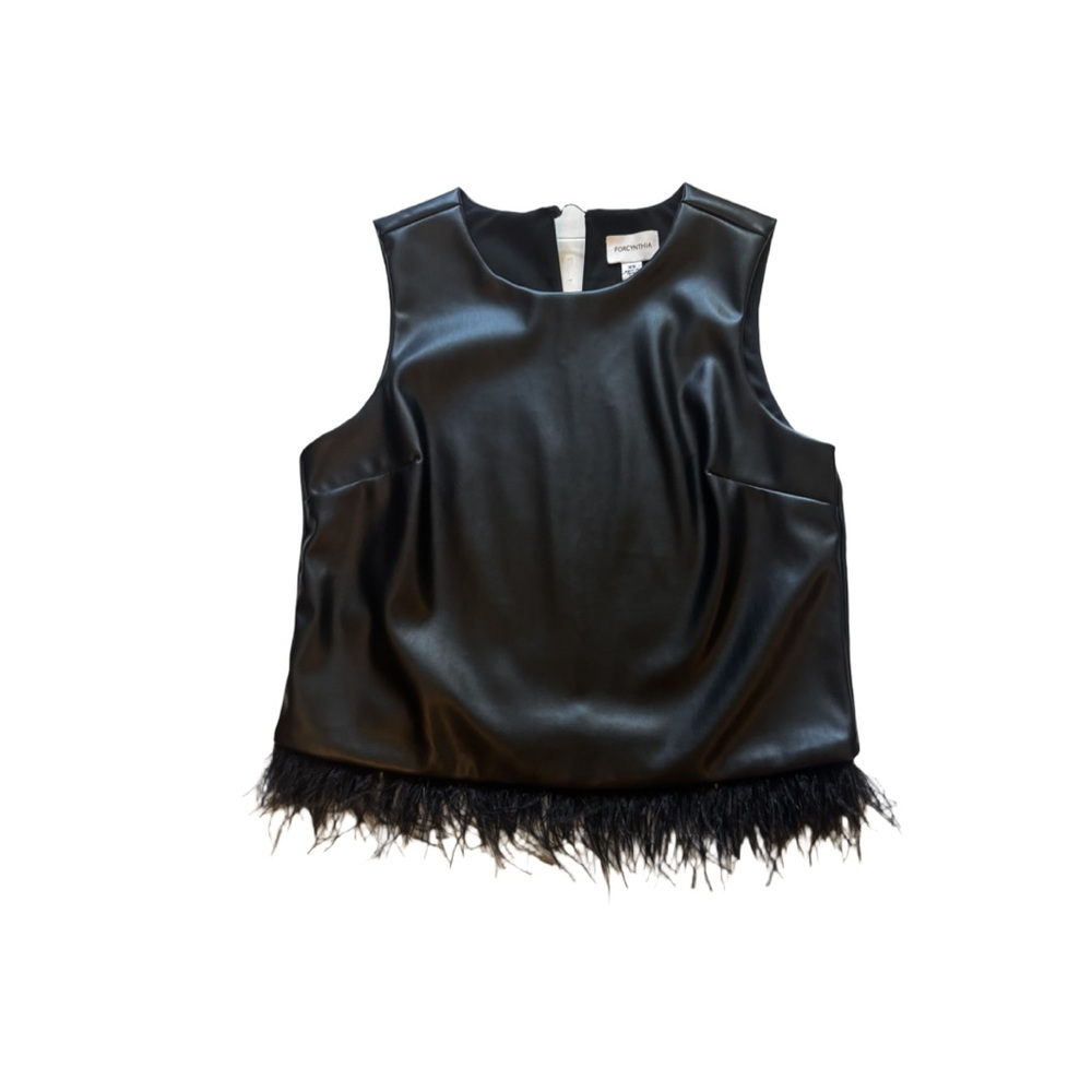 For Cynthia Black Tank Top with Feather Detail XS